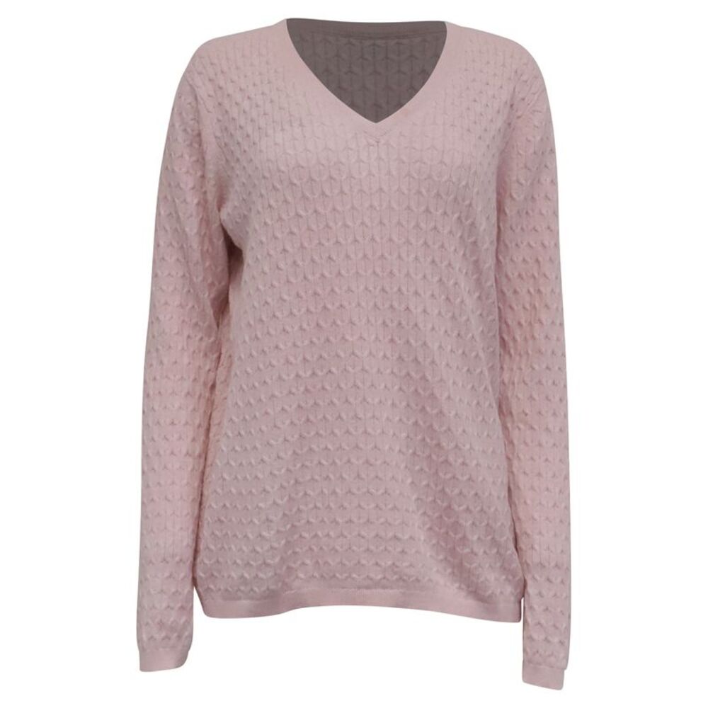 Tommy Hilfiger V-neck Cable Knit Sweater in Pink Cotton